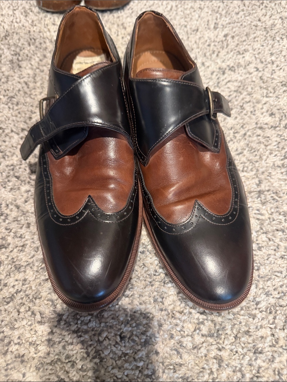 Men's Two-Tone Brown and Black Leather Monk Strap Dress Shoes